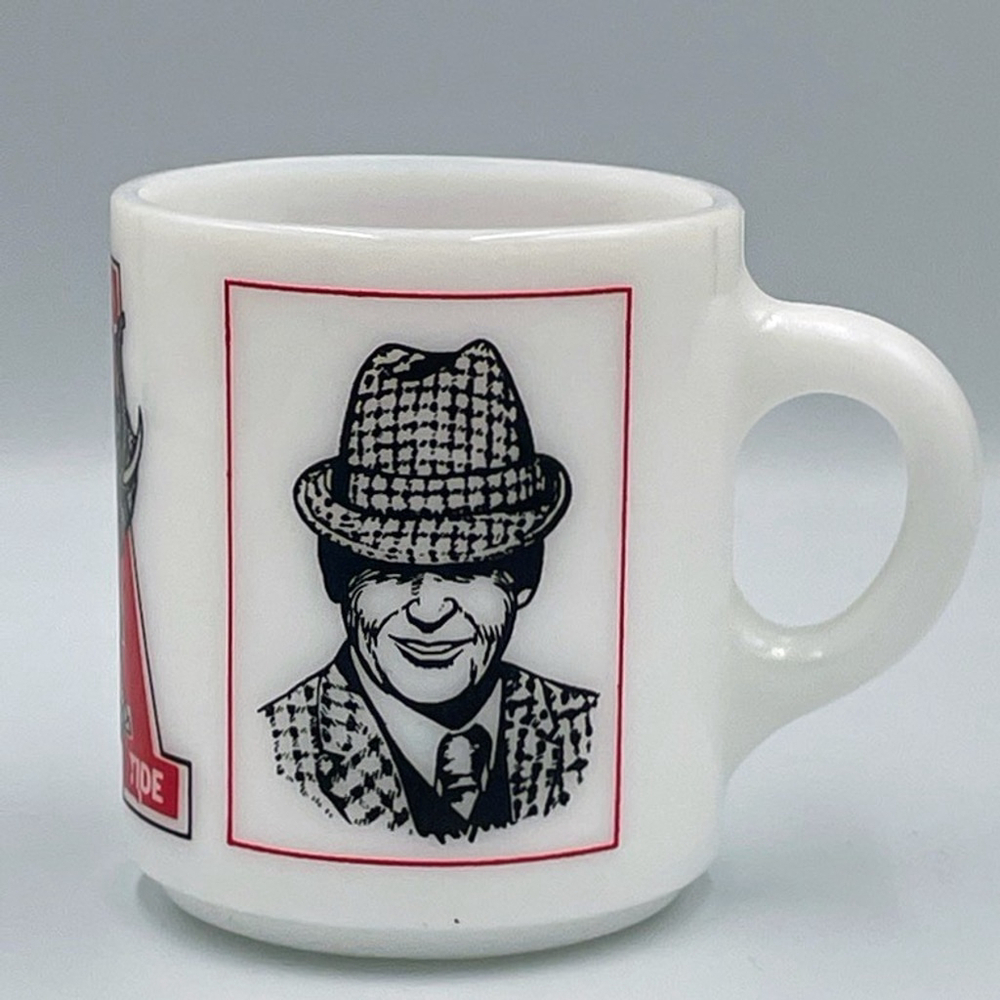 Vintage Alabama Crimson Tide Milk Glass Coffee Mug Cup Paul Bear Bryant RARE Fin